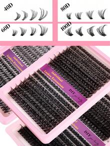 612/200/240片装DIY睫毛嫁接套装，包含胶水、封层剂、睫毛胶卸妆液、镊子、眉刷，30D/40D/30D+40D/40D+60D/60D+80D/80D+100D浓密单簇假睫毛，纤长柔软仿貂毛睫毛，适合猫眼妆、美容派对和旅行。 - 黑色 - 查看 9