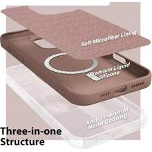 奢华亮面荧光液态硅胶手机壳，兼容 17 Air、16、15、14、13、12、17 Pro Max Plus，带磁吸软盖 - 棕色 - 查看 9