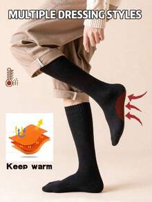 3 Pairs Men's Black Extra Long & Thick Wool Blend Thermal Leg Warmers, Soft Merino Wool Blend Knee High Socks For Winter, Skiing & Business Wear (Runs Small), Cozy Socks - Multicolor - View 3