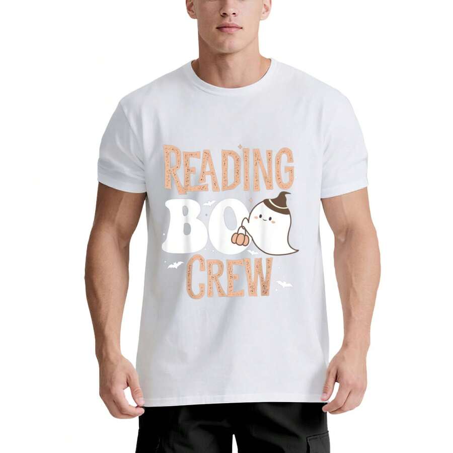 Camiseta unisex divertida y peculiar de Halloween BOO Crew para profesores - 220g% algodón, negro y blanco, suave y transpirable, manga corta, ajuste casual, regalo de Halloween para hombres y mujeres, tallas S- - Blanco - Ver 1