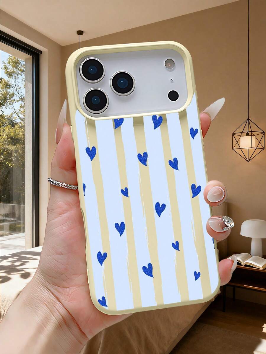 Heart-Shaped Printed Striped Mobile Phone Case, Made Of Anti-Drop, Shockproof, Scratch-Resistant Soft Material, Dirt-Resistant And Durable, Suitable For Teenagers Mobile Phone Case, Compatible With Iphone 17Promax/17Pro/17AIR/17/16Promax/16Pro/16Plus/16/15Promax/15Pro/15Plus/15/14Promax/14Pro/14Plus/14/13Promax/13Pro/13/12Promax/12Pro/12/11Promax/11Pro/11 - Màu vàng - Xem 1