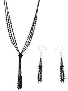 Collar largo con abalorio multinivel para mujer, estilo clásico, color negro carbón, colección Charleston de los años 20, collar largo en Y, collar Larait - Juego de arete de collar con abalorio - Ver 18