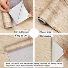 1 卷防木纹家居装饰墙贴壁纸卷，壁纸撕下即贴，防水乙烯基接触纸，适用于客厅墙贴、橱柜厨房装饰贴纸、浴室装饰壁纸 - 米色 - 查看 4