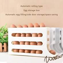 4 Tiers Egg Holder For Refrigerator - Auto Rolling Organizer, Space-Saving Dispenser, 30 Eggs Large Capacity Rack (White), - 白色 - 查看 3