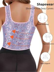 Womens Vintage Asymmetrical Hem Overbust Corset Tie Front Lace-Up Back Bustier Shapewear Top  Pajama Tops - 粉色 - 查看 2