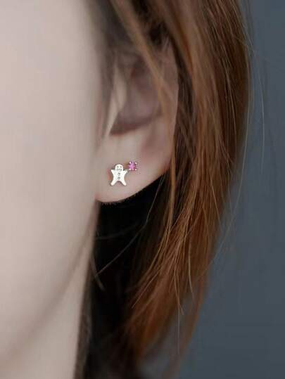 زوج من أقراط عيد الميلاد، أقراط زنجبيل مرصعة بالماس من الفضة الخالصة 925، مناسبة للنساء للارتداء اليومي خلال عيد الميلاد والحفلات والتجمعات