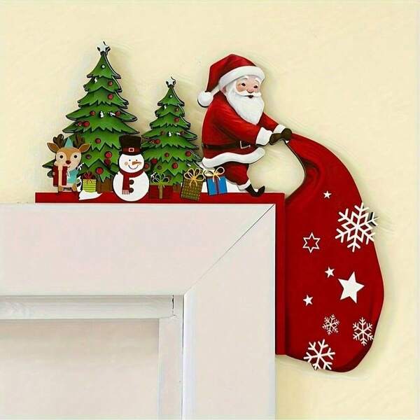 1 Piece Vintage Wooden Christmas Corner Decor - 1 Piece Santa Claus, Reindeer And Snowman Design, Holiday Wall Decor, Suitable For Indoor, Living Room, Bedroom, Office - No Electricity Needed, Ideal For Holiday Gifts And Seasonal Decoration, One On Each Side