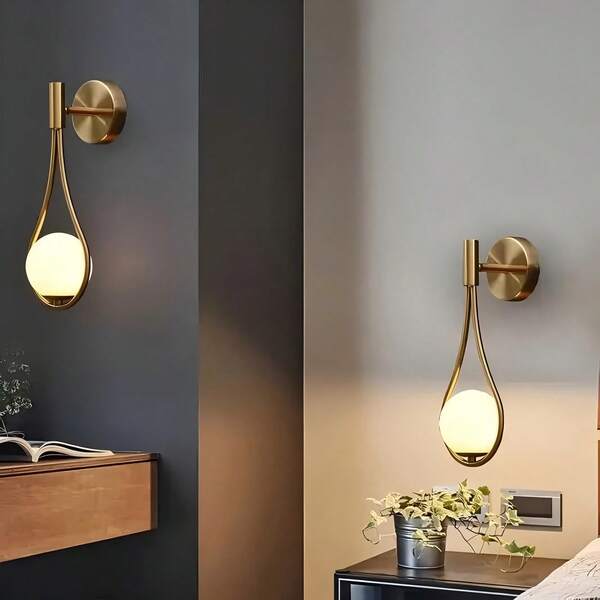 1/2 pezzi Lampada da parete in stile moderno medievale, apparecchio di illuminazione semi-incassato vintage, design elegante a goccia sferica, adatto per illuminazione raffinata, struttura in metallo, attacco E27, adatto per ingresso, soggiorno dietro TV, camera da letto, bagno specchio, lampadina non inclusa