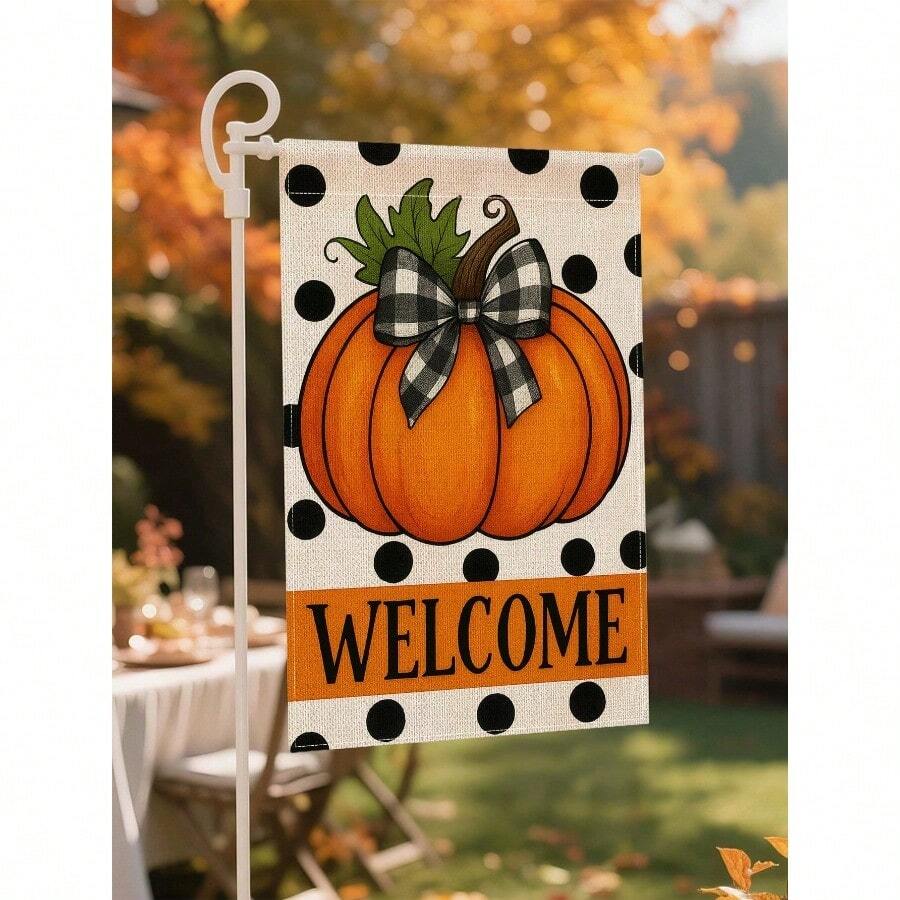 1pc Thanksgiving Plaid Pumpkin Sunflower Maple Leaf Floral Welcome Garden Flag - Holiday Double-Sided Waterproof Burlap, 11.8x17.7 Inches - Outdoor Autumn Decor, Outdoor Decoration (Flagpole Not Included)
