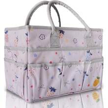 Small Blue Flower Oxford Cloth Tote Bag With Pockets And Handles, Suitable For Teachers, Officials, Artists, Travelers, Etc.