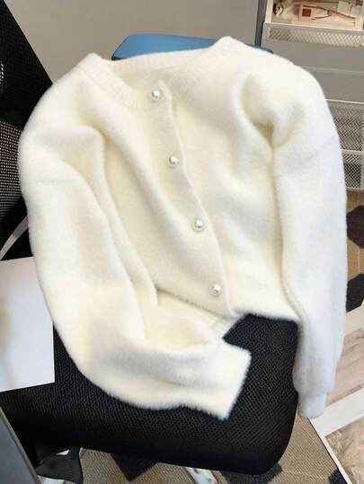 Cardigan court en fausse fourrure de vison doux pour femmes, veste tricotée ample au design unique, automne