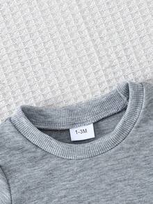 Infant Boys' Solid Color Ribbed Crew Neck Long Sleeve Jumpsuit, Thick For Autumn/Winter