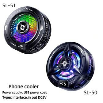 1pc Black Semiconductor Cooling Icing Phone Cooler Fan With Digital Display, Magnetic Adsorption For Android/IOS Phones & Tablets, Gaming, Live Streaming, RGB Lighting, 5V 3A Cooling Technology With Clip