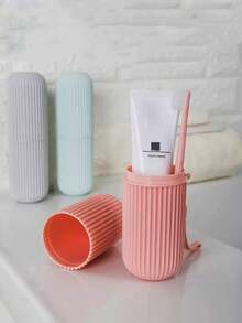 1 Set Estuche portátil para cepillo de dientes de viaje, incluye vaso de enjuague con tapa, soporte para pasta de dientes y cepillo de dientes, tema de Halloween - Rosa - Ver 10