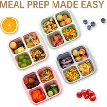 5 Paquete de Bento Caja de Almuerzo, 4 Compartimentos Contenedores de Aperitivos, Caja de Aperitivos Dividida, Contenedores de Almuerzo para Preparación de Comidas para Niños Pequeños y Adultos, Recipientes de Almacenamiento de Alimentos para la Escuela, el Trabajo y los Viajes - Paquete de 4 multicolor - Ver 7