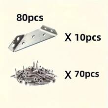 10 szt. wytrzymałych metalowych wsporników narożnych (z 70 śrubami w zestawie), wsporniki stolarskie w kształcie litery L ze stali nierdzewnej, wielofunkcyjne, trwałe, odporne na rdzę łączniki meblowe – łatwe w montażu i instalacji, montaż mebli | wsporniki narożne | wsporniki ze stali nierdzewnej, narzędzia do obróbki drewna