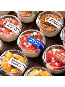 25/50sets 5oz Reusable Covered Party Cups, Cake Cups For Frozen Yogurt, Coconut Jelly And Oatmeal Bowls, Durable And Shatter-Proof Dessert Cups, Cream Puff Boxes, Transparent Dessert Containers, Suitable For Cakes, Mousse, Cupcakes And Ice Cream