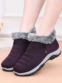 Vinter Nya Plysch Förtjockade Varma Casual Bekväma Slitstarka Halkfria Stövlar För Medelålders & Äldre Damer - Blåröd - Visa 2