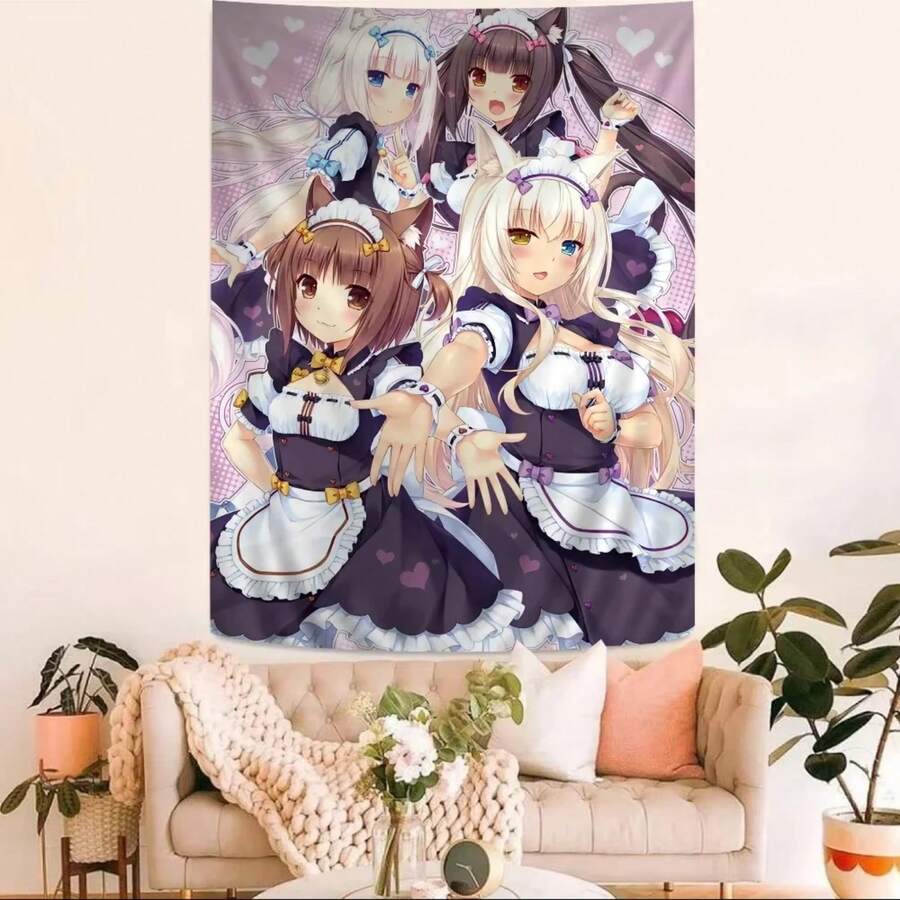 Anime Nekopara Movie Sticky DIY Wall Tapestry Hippie Art Room Home Decor Wall Hanging Bedroom Dormitory Background Gift Tapestry - 彩色 - 查看 1