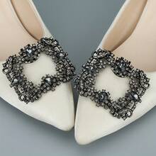 1 Pair Removable Black Teardrop Rhinestone Shoe Clips, Jewelry Decor For High Heels, Boots, Wedding Party, Versatile DIY Shoe Accessories