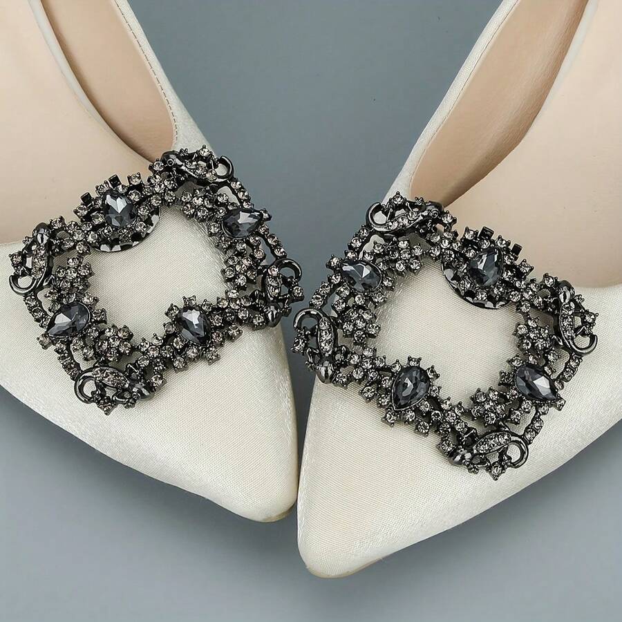 1 Pair Removable Black Teardrop Rhinestone Shoe Clips, Jewelry Decor For High Heels, Boots, Wedding Party, Versatile DIY Shoe Accessories