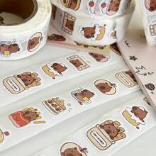 300pcs Cute Capybara Sticker Roll DIY Scrapbook Decorative Adhesive Stickers For Gift Packaging And Journaling Supplies