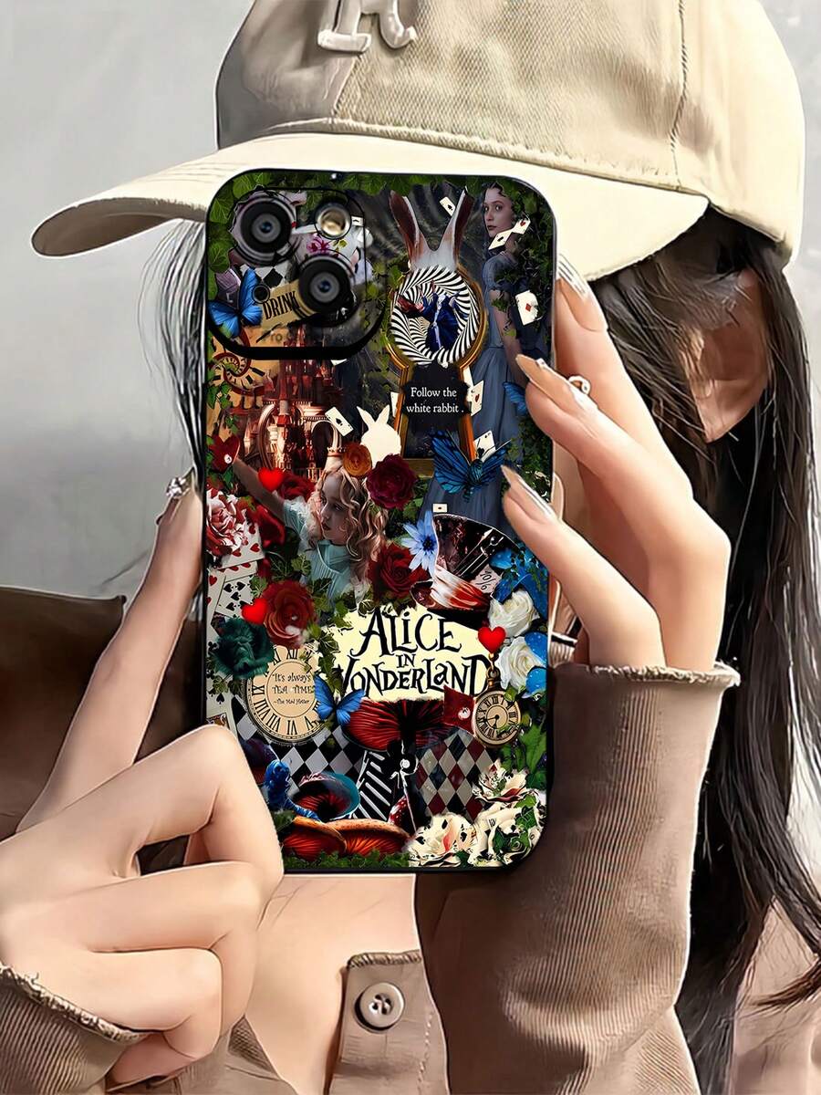 Funda para teléfono con diseño de Alicia en el País de las Maravillas, ideal para iPhone 16, 15, 14 Pro Max, 13, 12, 11, XR y XS Plus. Fabricada en silicona TPU, ofrece protección contra golpes y caídas, además de una excelente sensación al tacto. Es el regalo ideal para familiares, amigos y seres queridos. - Negro - Ver 1
