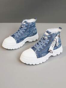 1 Pair Women's High Quality Versatile All Season Fashion High-Top Running Shoes, Flat Hiking Shoes, Sports Canvas Casual Sneakers, Suitable For Size 35-44