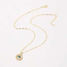 1 PC Gold Necklace For Women, Celestial Moon And Star Gemstone Pendant Necklace - Elegant Night Sky Jewelry For Women - 金色 - 查看 3