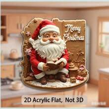 2D Flat, 1pc Acrylic Fridge Magnet - Round Santa Claus Reading Book, With Holiday Scene, Cheerful Christmas Decor, Suitable For Kitchen And Dining Room, Perfect Gift For Christmas Lovers And Holiday Enthusiasts, Christmas Ornament