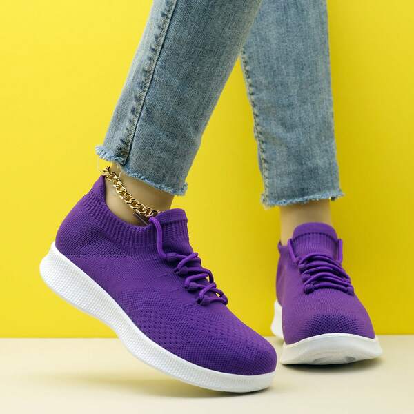 Women's Pure White Slip-On Knit Sneakers, Casual Lightweight Breathable Dance Shoes