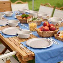 250PCS Disposable Paper Plates And Bowls Set With Long Utensils, Compostable Plates - Friendly Dinnerware Set Includes Plate, Bowls, Forks, Knives Spoons Party Camping - Màu be - Xem 7