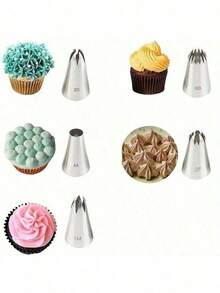 5-Piece Reusable Cream Icing Tips – Multi-Shape Piping Nozzles For Buttercream, Whipped Cream & Frosting - Bạc - Xem 2
