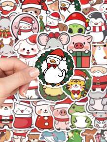 50 Stücke süße Cartoon Weihnachtstier Aufkleber für Wasserflasche, Computer, Gitarre, Skateboard, Telefon, Laptop Dekorationen, Weihnachtsgeschenke für Kinder