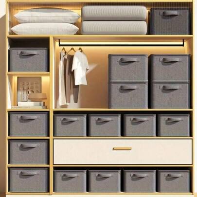 2/4/6 pezzi Scatole pieghevoli con maniglie, organizer a 9 scomparti, soluzione di stoccaggio in tessuto lavabile per armadi, design salvaspazio in colori neutri, materiale durevole, pieghevole, per vestiti, pantaloni, maglioni, biancheria intima, stoccaggio sotto il letto.