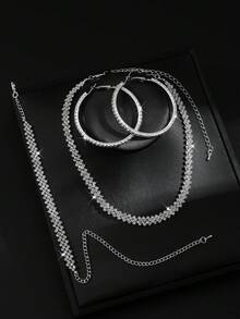 Bộ trang sức thời trang nữ gồm dây chuyền, bông tai và vòng tay, họa tiết hình thoi, thanh lịch, thích hợp cho tiệc tùng, cô dâu, đám cưới và ngày Valentine. - Bạc - Xem 3