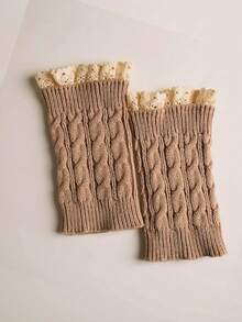 1 Pair Of Lace Leg Covers Paired With Covers For Boots Warm Leg Protection Women's Autumn And Winter Short Knitted With Pleated Lace, Cozy - Multicolor - View 15