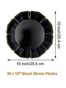 10个/30个/50个装 9英寸黑色一次性纸盘，金色箔纸扇形边缘，适用于派对/周年纪念/生日/新年/庆祝活动装饰 - 黑色 - 查看 13
