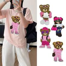 1 pieza Parche bordado de oso de dibujos animados rosa, tamaño grande, diseño único y dulce, opción ideal para reparación de ropa DIY, se puede coser en ropa, bolsos y accesorios, decoración de moda y accesorio de reparación, adecuado para niñas - Multicolor - Ver 11