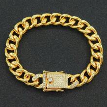 6mm Fashionable Stainless Steel Necklace & Bracelet Set With 14K Rhinestones