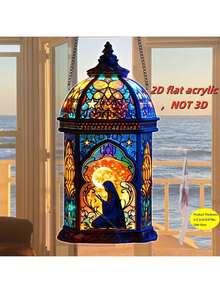 1 szt. 2D akrylowa dekoracja w kształcie latarni, klasyczna wisząca dekoracja z wzorem księżyca i gwiazd, odpowiednia na Święto Dziękczynienia, Nowy Rok, prezent na Boże Narodzenie, nie wymaga prądu, idealna dekoracja do domu, motyw religijny, prezent duchowy, do powieszenia na oknie