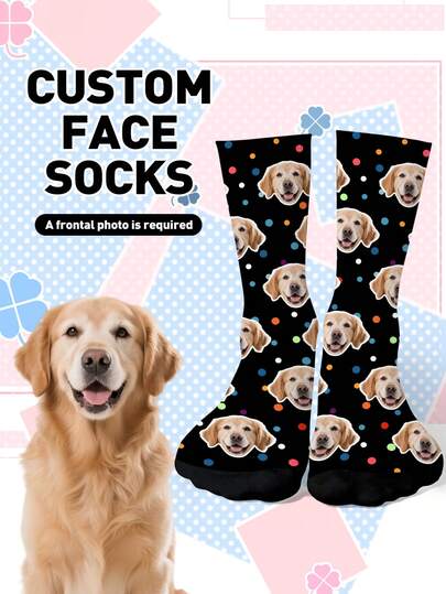 1 Pair Customized Face Socks, Customized Photo Socks, Customized Printed Socks, Print Any Face On Socks, High-Quality Men's Socks Suitable For Anniversary Gifts, Halloween, Christmas, Unique Gifts, Bride Gifts, Gifts For Boyfriend, Couple Geometric Print Socks, Women's Crew Socks, Thick Long Socks For Autumn/Winter