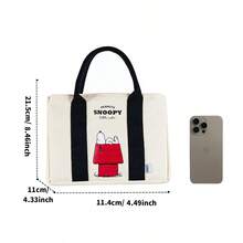 Miniso Geantă de pânză MINISO cu model de desene animate Snoopy, geantă de depozitare portabilă de mare capacitate, geantă de călătorie diversă, geantă de cumpărături reutilizabilă, rezistentă la deformare (1 buc)