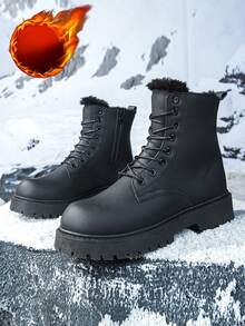 Botas casuales unisex de suela gruesa, cómodas, de puntera redondeada y con forro de felpa cálido. Con brillo natural, versátiles y lujosas. (Este estilo es grande, se recomienda pedir una talla menos)