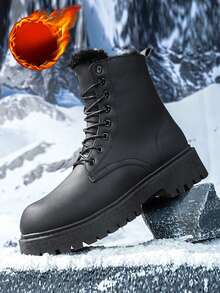 Botas casuales unisex de suela gruesa, cómodas, de puntera redondeada y con forro de felpa cálido. Con brillo natural, versátiles y lujosas. (Este estilo es grande, se recomienda pedir una talla menos)