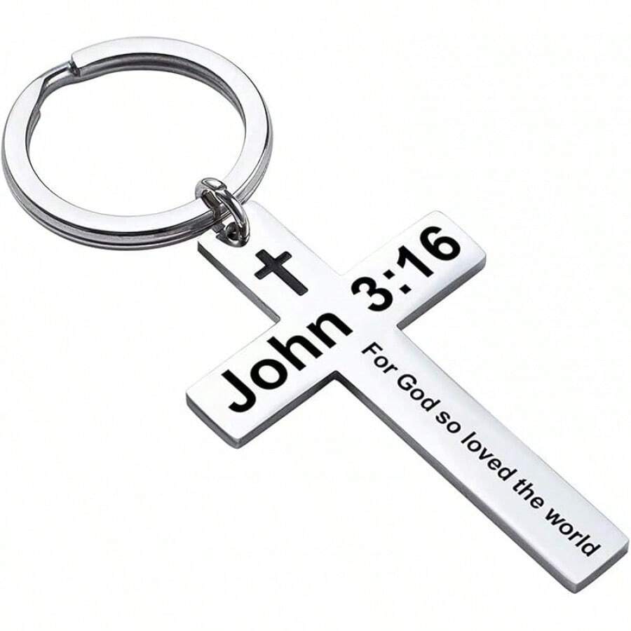 Llavero con versículo bíblico y cruz cristiana, llavero de cruz para hombres y mujeres con escritura religiosa, regalo de Navidad - Juan 3:16 - Ver 1
