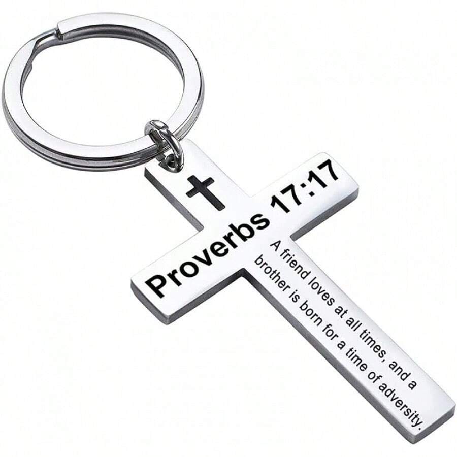 Ldurian Llavero con versículo bíblico, llavero de cruz cristiana para mujeres, llavero de cruz para hombres con escritura religiosa, regalo de Navidad - Proverbios 17:17 - Ver 1