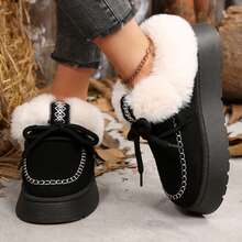 Slippers For Women Fall Winter Warm Faux Fur Lined Ankle Boots Indoor Outdoor House Shoes Cotton Fuzzy Bedroom Slippers - 黑色 - 查看 9