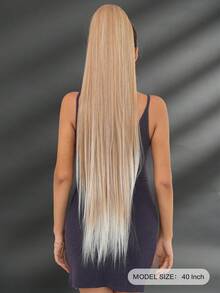 PIAOYUN 抽绳马尾接发 40 英寸浅棕色渐变白色长直发夹式接发柔软自然合成假发适合女士女孩派对日常使用 - 挑染白色 - 查看 3