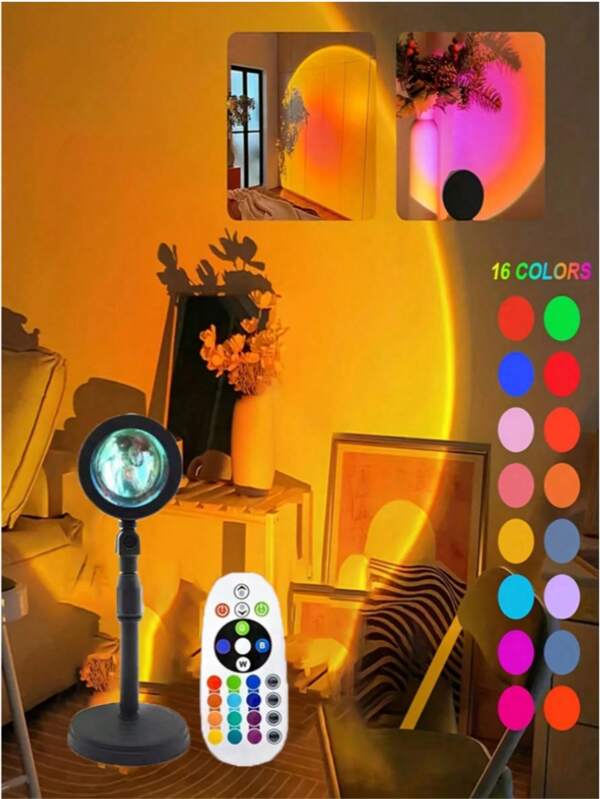Regulowana lampa projekcyjna RGB Sunset 180° – 16-kolorowe, dekoracyjne światło projekcyjne. Nadaje się do transmisji na żywo, fotografii, selfie, festiwali, przyjęć, salonu, sypialni i wystroju wnętrz, tworząc idealną atmosferę. Stworzy ciepłą i senną atmosferę w domu. Ta lampa USB to idealny prezent na urodziny i Walentynki.